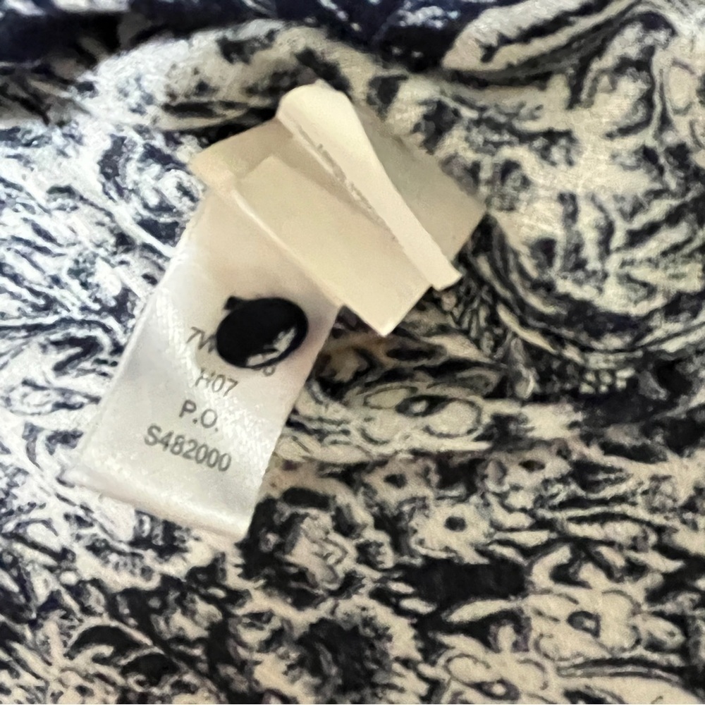 Lucky Brand Navy Cream Boho Peasant Blouse Large Flowy V-Neck Patterned Top - Picture 7 of 11